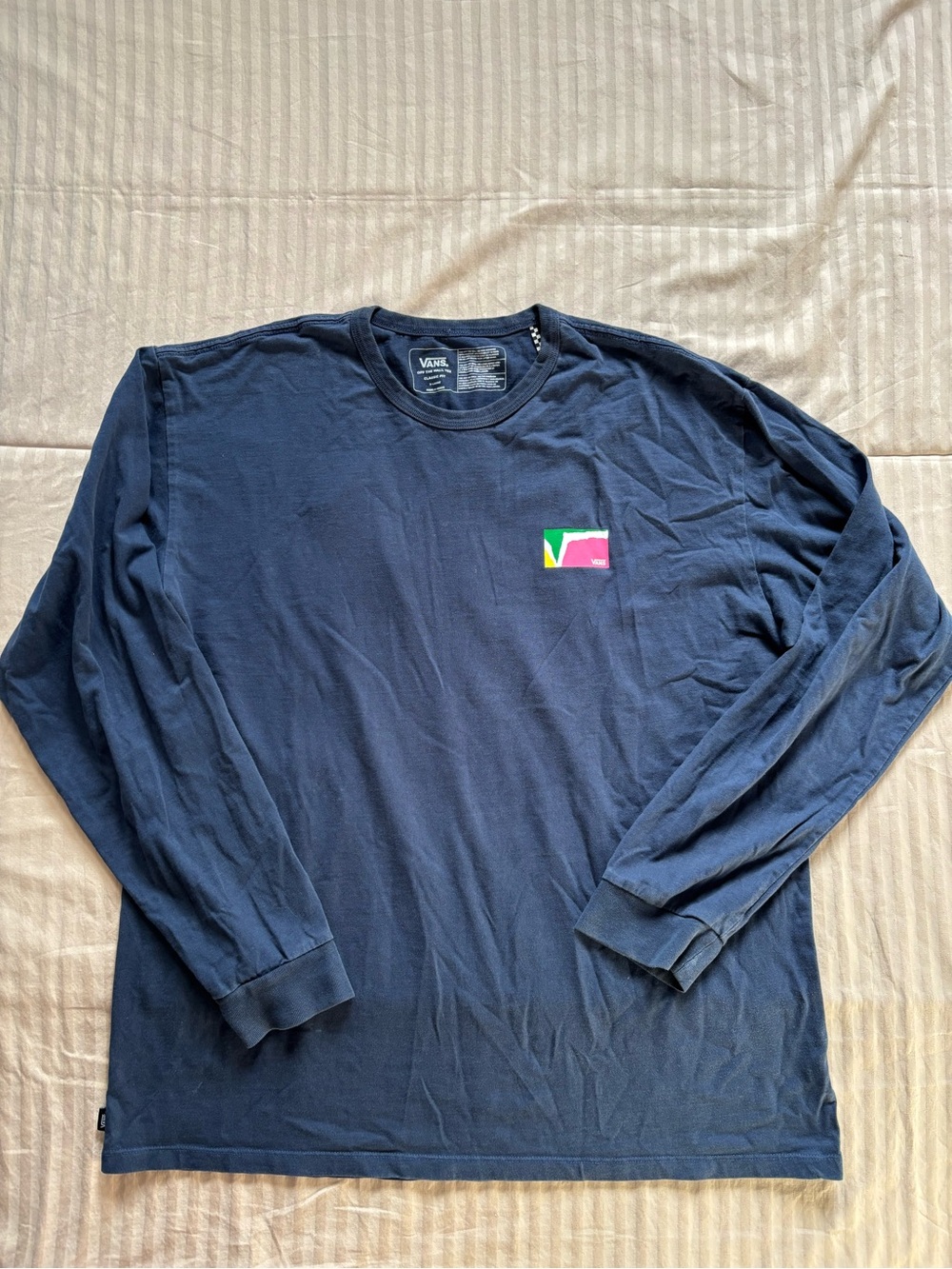 VANS Off The Wall Tee Men's XL Classic Fit Blue Long Sleeve Graphic Logo Tee